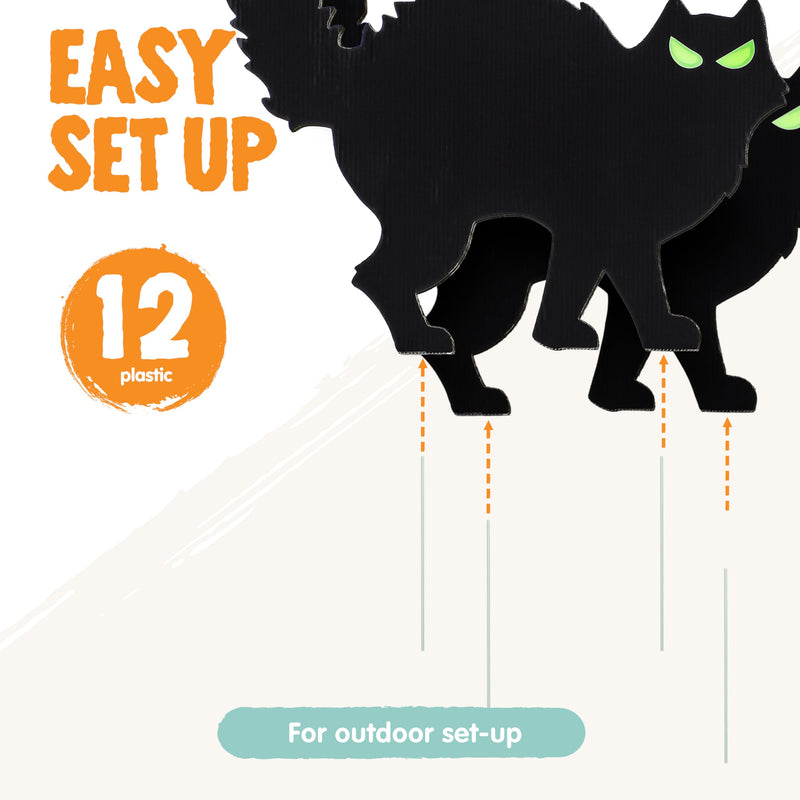 6 Pcs Halloween Black Cat Yard Signs with Glow in Dark Eyes