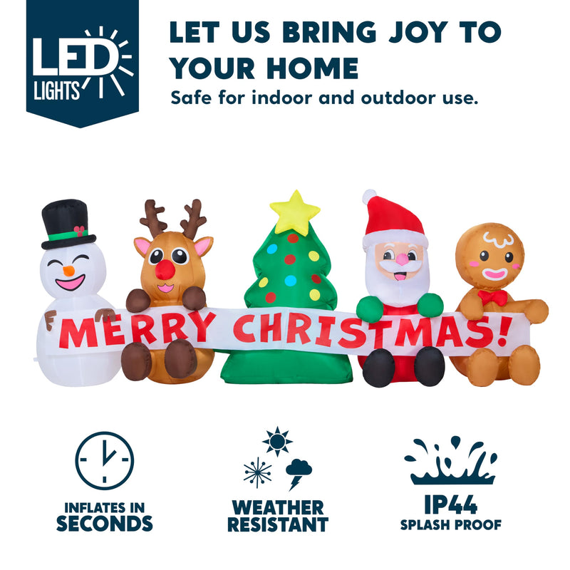 8 FT Long Christmas Inflatable Decoration Four Xmas Characters and Christmas Tree