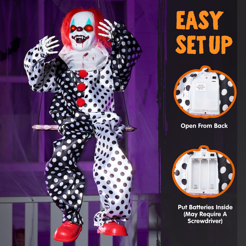 Halloween Hanging Swinging Animatronic Clown