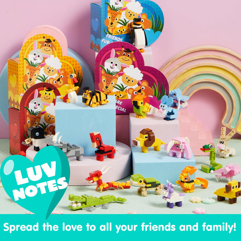 Animal Building Blocks Valentines Heart Boxes Filled for Kids Valentines Cards