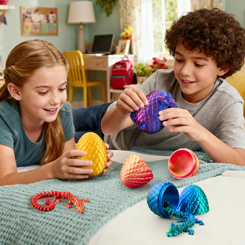 4 Pcs 3D Printed Dragon Eggs with Laser Dragon, Cool Articulated Toys for Kids