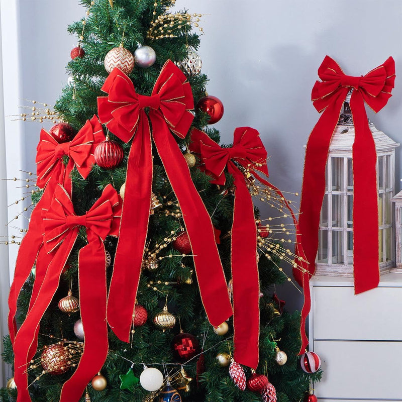 9PCS Big Red Velvet Christmas Bows