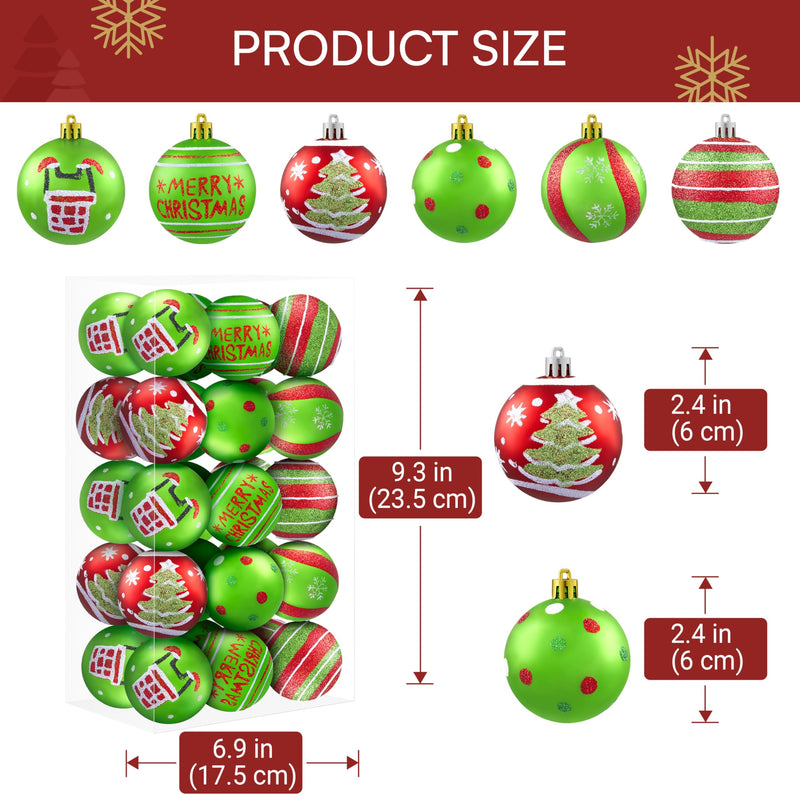 30 Pcs Red and Green Christmas Ball Ornaments Set, 2.36''