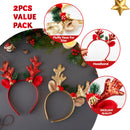 2 Pcs Golden & Red Reindeer Headbands with Glitters