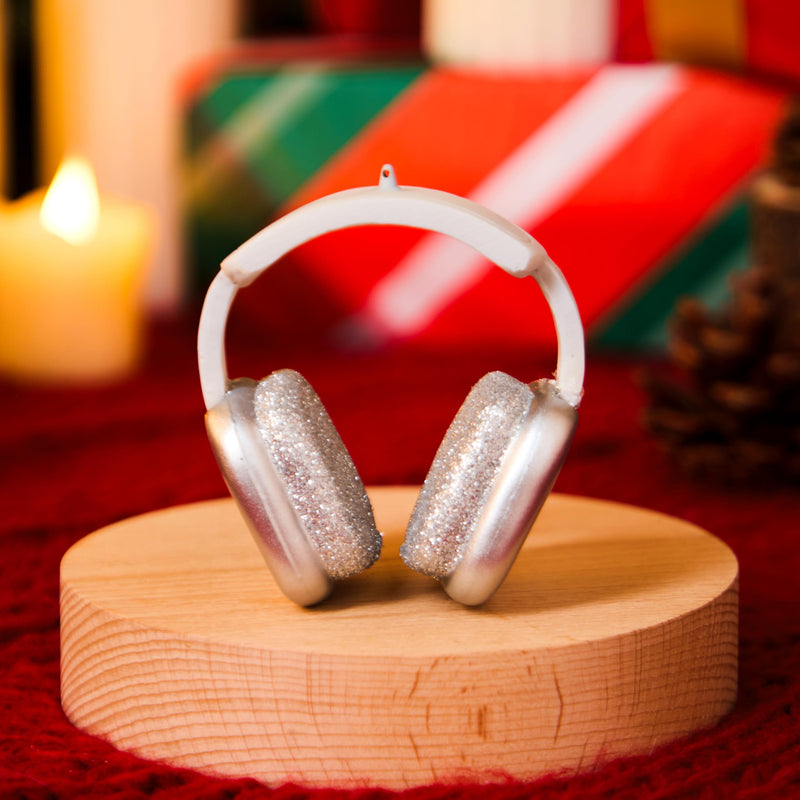 Mini Christmas Silver White Headphone Glass Ornament
