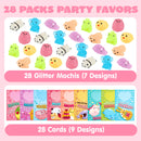 28Pcs Glitter Mochi Squishy Toys with Kids Valentines Cards for Classroom Exchange