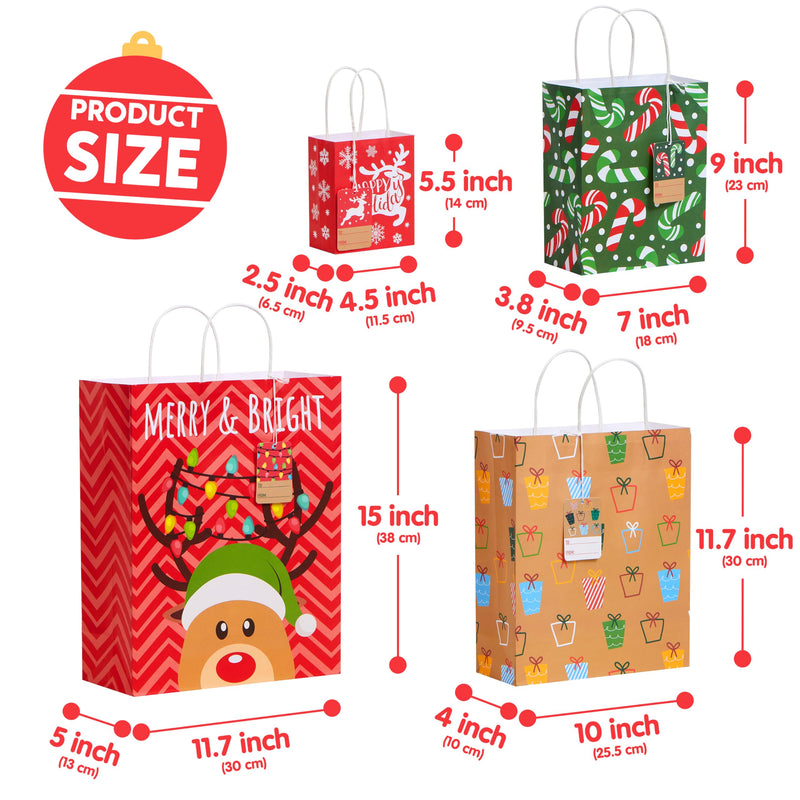 24 Packs Christmas White Kraft Gift Bag