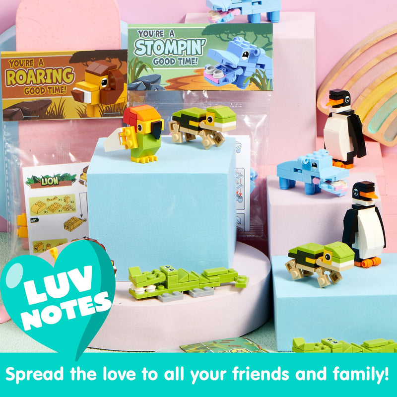 28Pcs Animal Building Blocks with Kids Valentines Cards