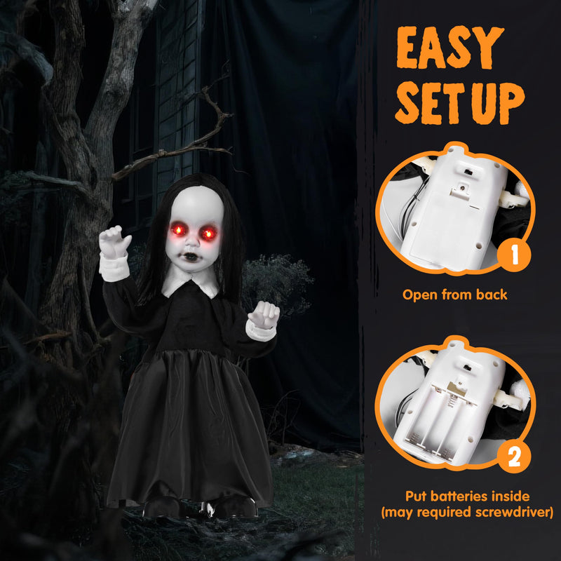 Halloween Decoration 34" Black Zombie Girl Ghost Animatronics