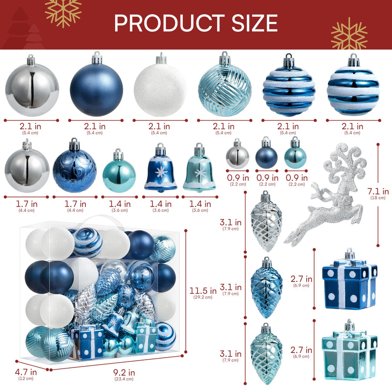 66 Pcs Christmas Balls Ornaments Set (Light Blue)