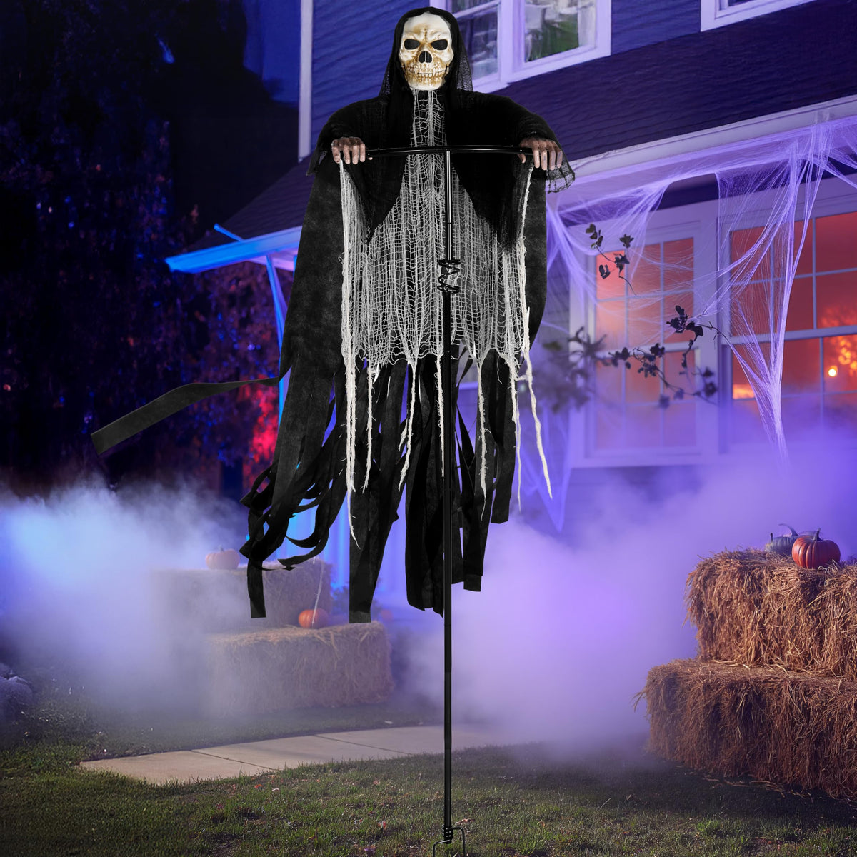 JOYIN Decorazioni Halloween 101cm – Fantasma Volante, Mietitore E Scheletro Pirata Con Occhi LED Lampeggianti