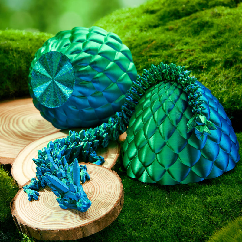 3D Printed Dragon Eggs with 12" Laser Blue-Green Dragon Inside