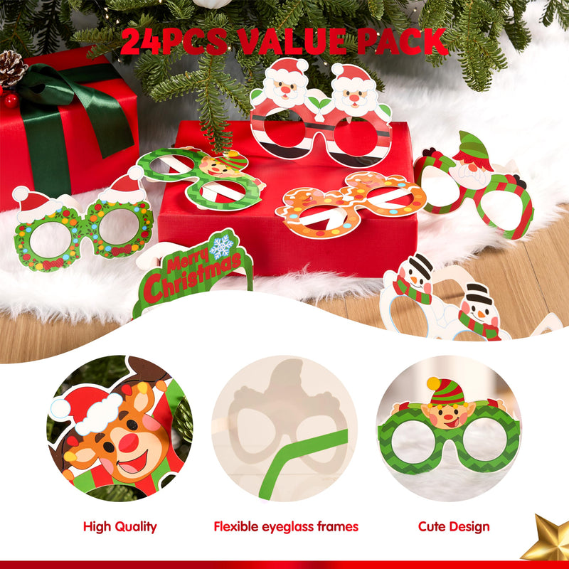 24 Pcs Christmas Paper Eyeglasses