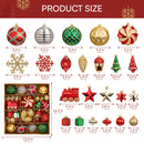 82 Pcs Assorted Christmas Ornaments Ball Set, 3.15'' Red Gold Green Deluxe