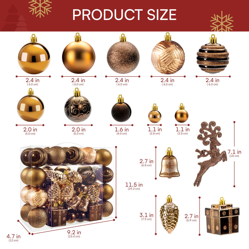 66 Pcs Brown Christmas Balls Ornaments Set