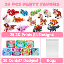 28 Pcs Kids Valentine's Day Cards with 3D Printed Mini Big Eyes Toys