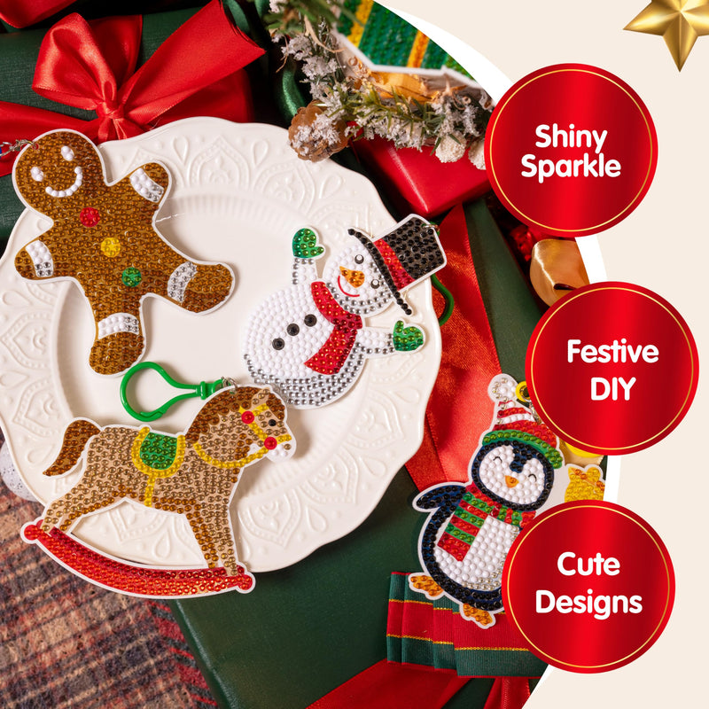 12 Pcs Christmas Diamond Art Ornaments Kit, 5D DIY Craft with Keychains for Kids