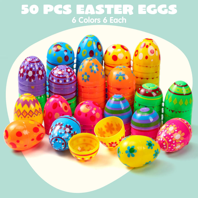 50Pcs 3.15in Fillable Plastic Easter Eggs, Colorful Empty Eggs Bulks for Easter Egg Hunt
