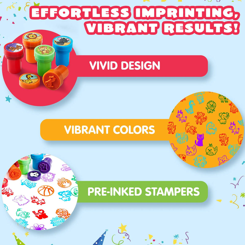 50Pcs Assorted Stamps for Kids Self-Ink Stamps with 50 Designs