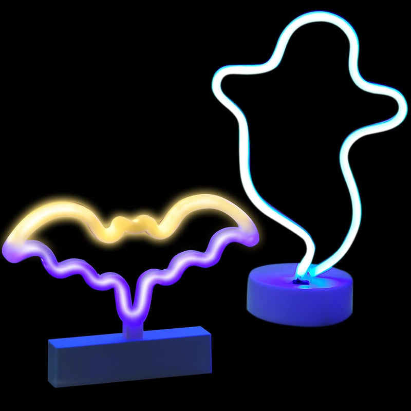 2Pcs LED Ghost & Bat Halloween Neon Sign Lights
