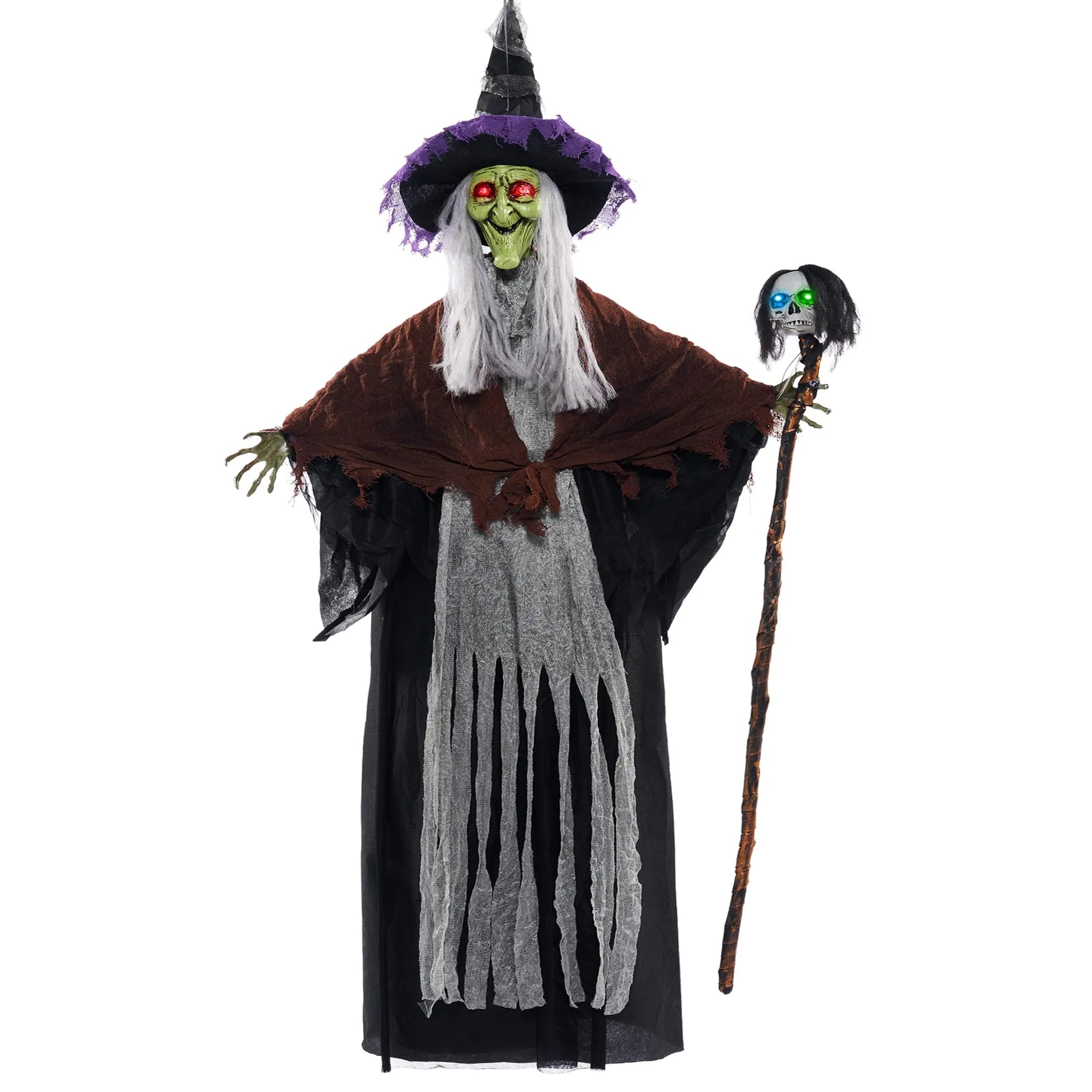 59in Halloween Animated Hanging Talking Witch with Light-up Skeleton W