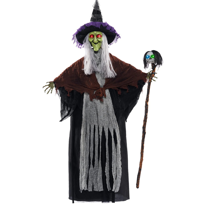59in Halloween Animated Hanging Talking Witch with Light-up Skeleton Wand