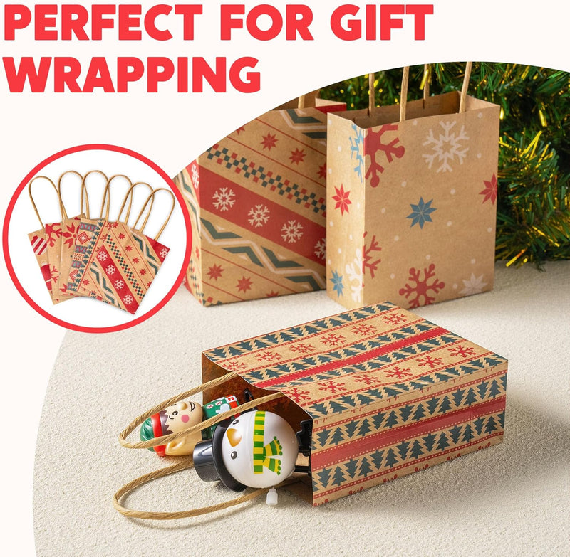 24 PCS Christmas Kraft Gift Bags with Handles