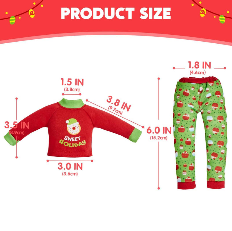 2PCS Santa Ugly Sweaters for Doll, Cupcakes and Donuts Themed Naughty Pajamas