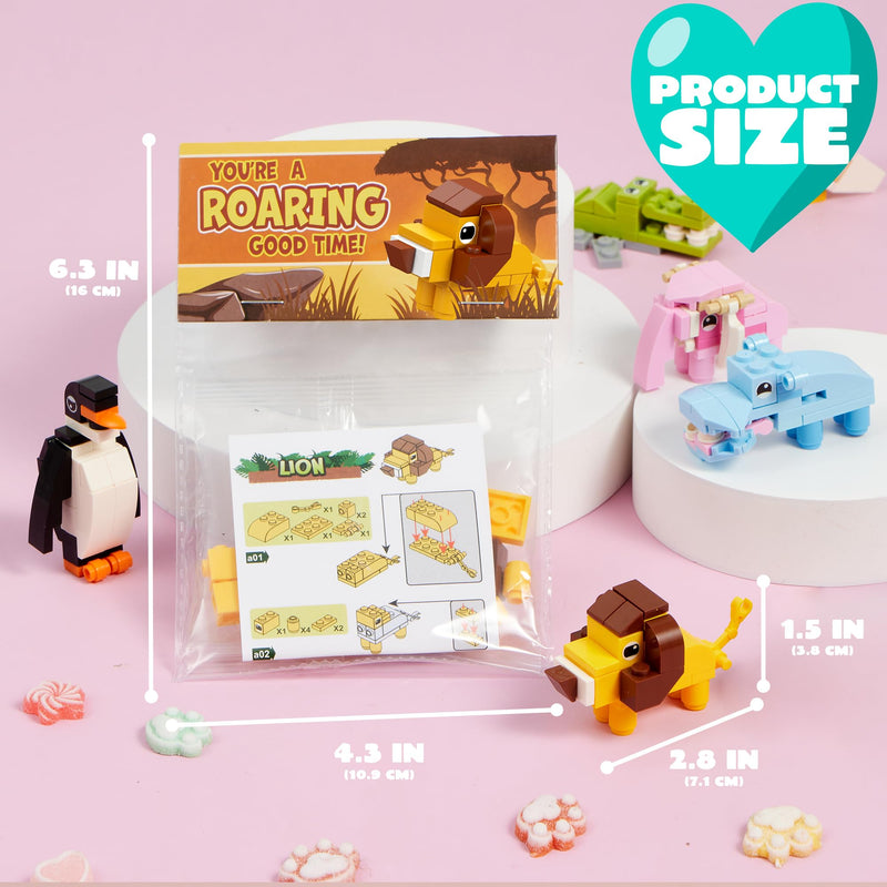 28Pcs Animal Building Blocks with Kids Valentines Cards