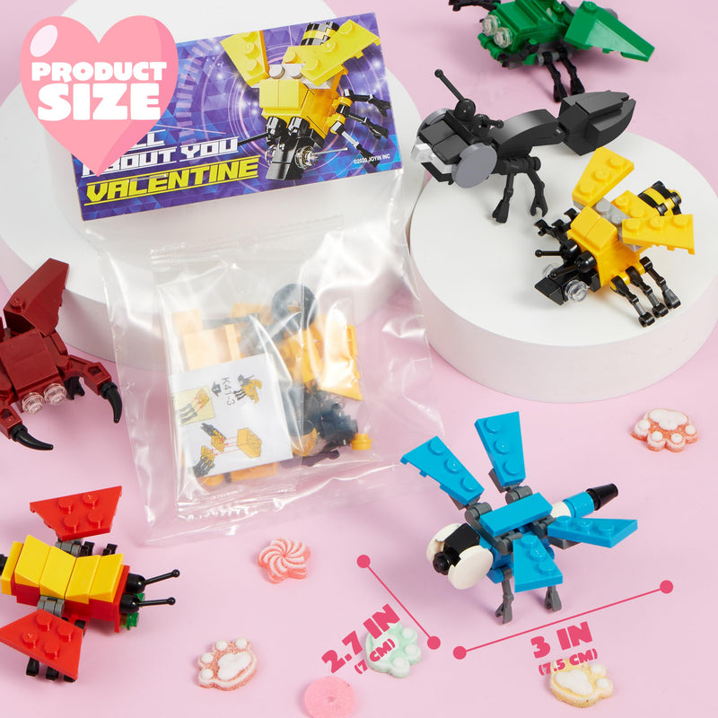 24 Packs Valentines Day Cards with Animal Building Blocks for Gifts Party Favor