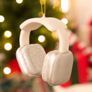 Mini Christmas Silver White Headphone Glass Ornament