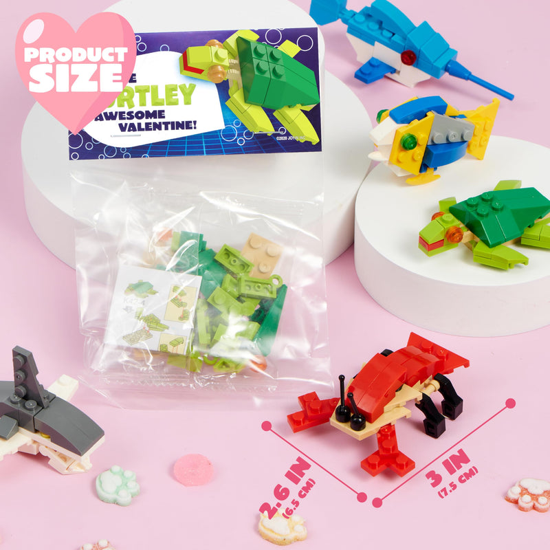 24 Packs Valentines Day Cards with Sea Animal Building Blocks for Gifts Party Favor