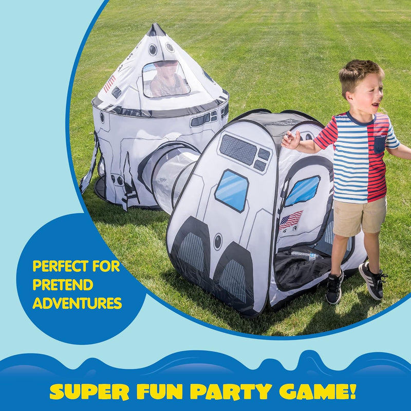 rocket 3pc tent Joyin White Rocket Ship Pop up Play Tent with Tunnel and Playhouse Kids Indoor Outdoor Spaceship Tent Set