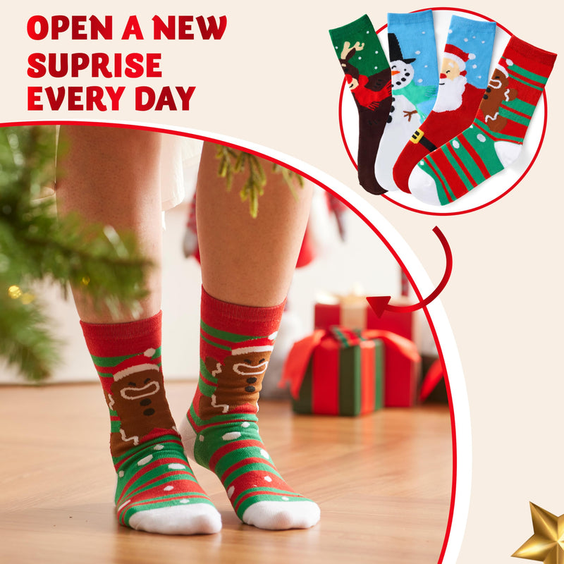 24 Days Christmas Advent Calendar Warm Cotton Socks for Adults