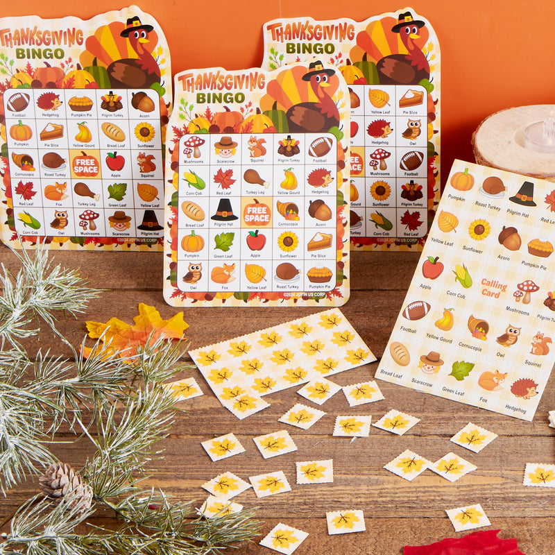 30 PCS Thanksgiving Bingo Game Cards for Kids Family Activities