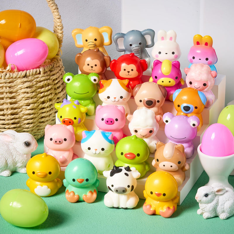 24 Pcs Easter Prefilled Eggs with Animals Squishy Toys