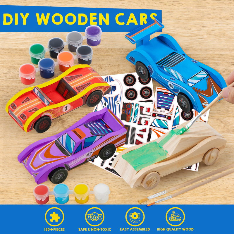 4 DIY Wooden Race Cars-Build & Paint Your Own Wood Craft Kit
