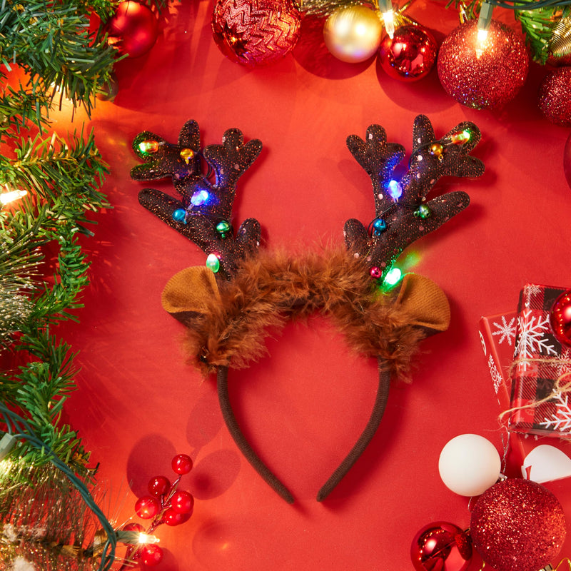 Christmas Light Up Reindeer Headband for Adult Kids
