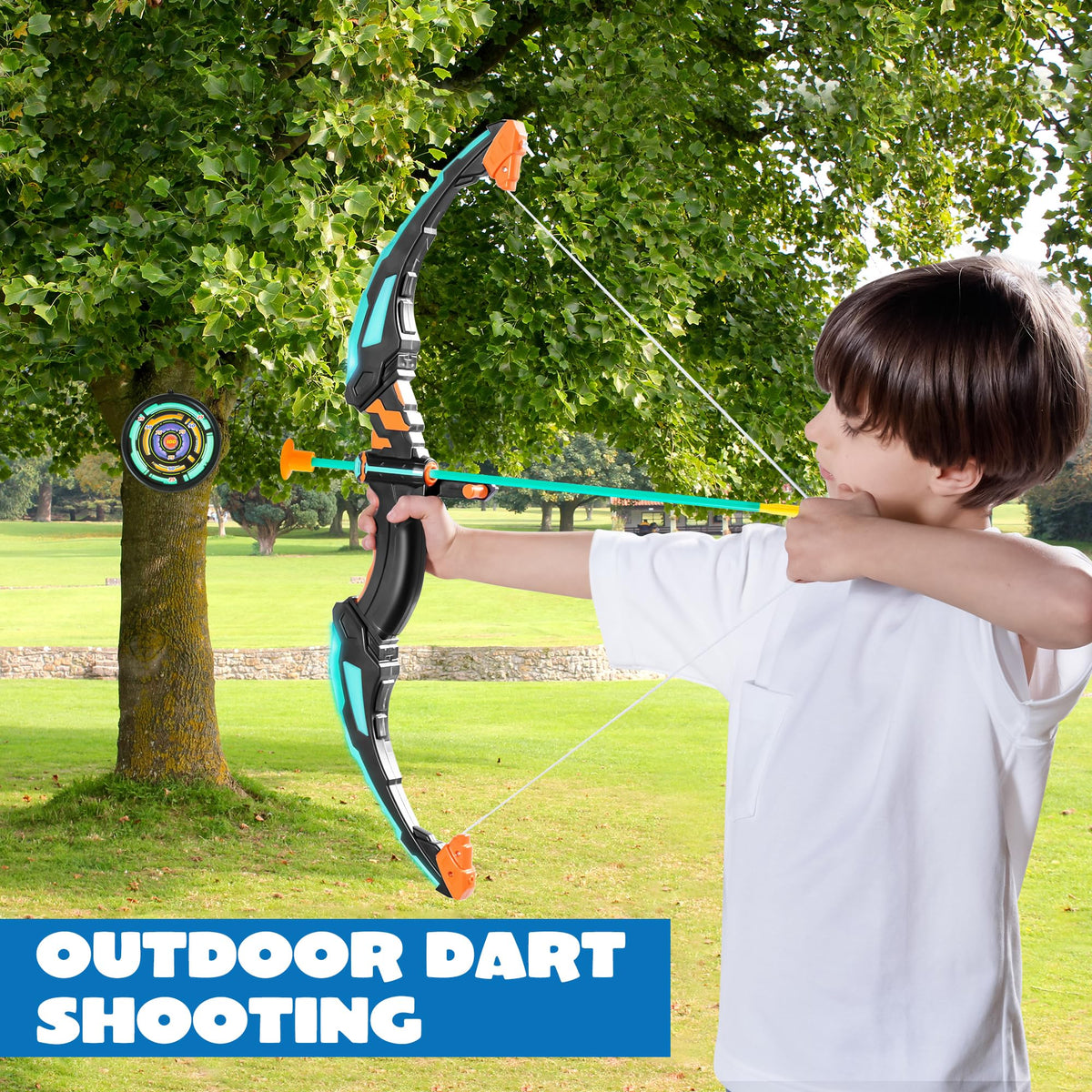 Kids Bow and Arrow Set, LED Light Up Archery Toy Set with 9
