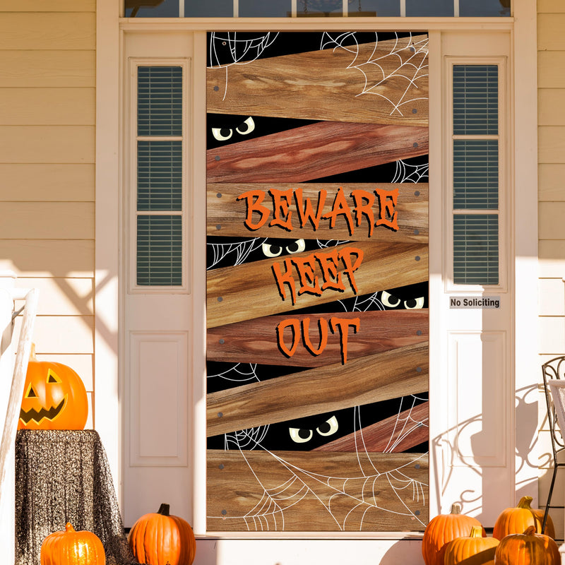 Wooden Board Spider Web Halloween Door Cover Decor