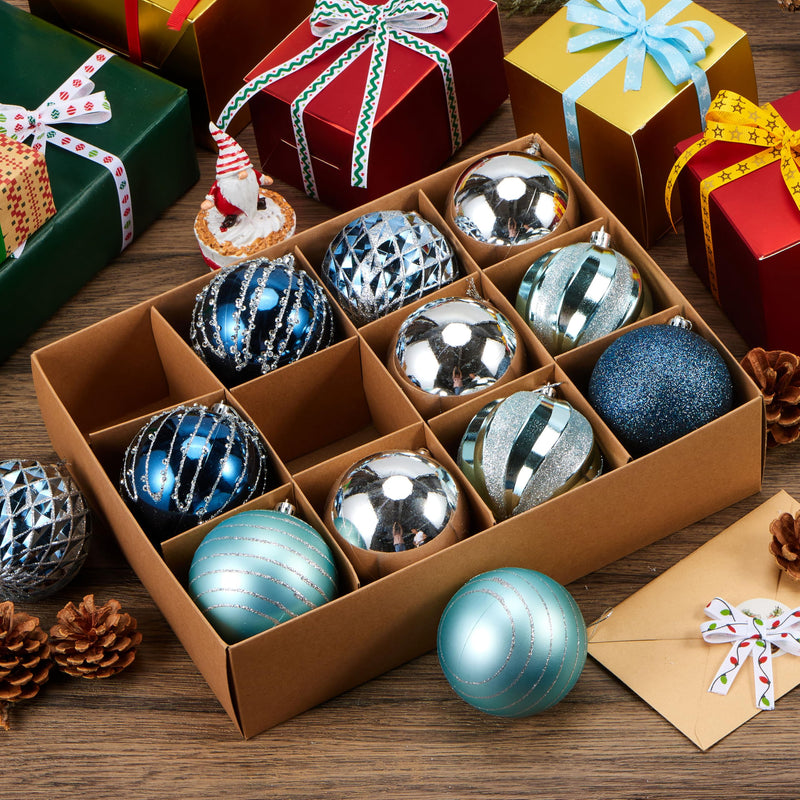 12 Pcs 3.15'' Blue Silve Christmas Balls Ornaments Set