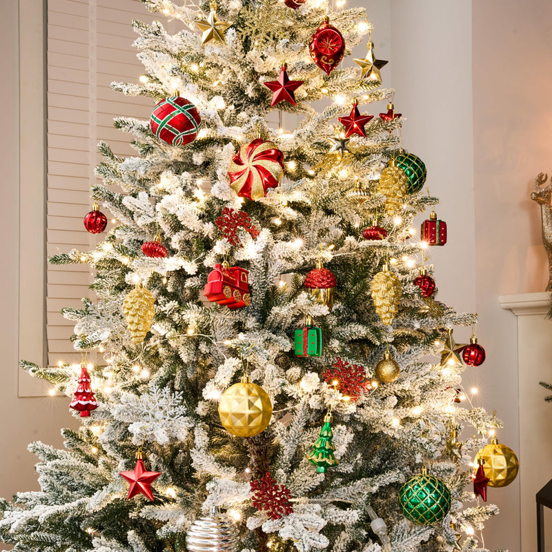 82 Pcs Assorted Christmas Ornaments Ball Set, 3.15'' Red Gold Green Deluxe