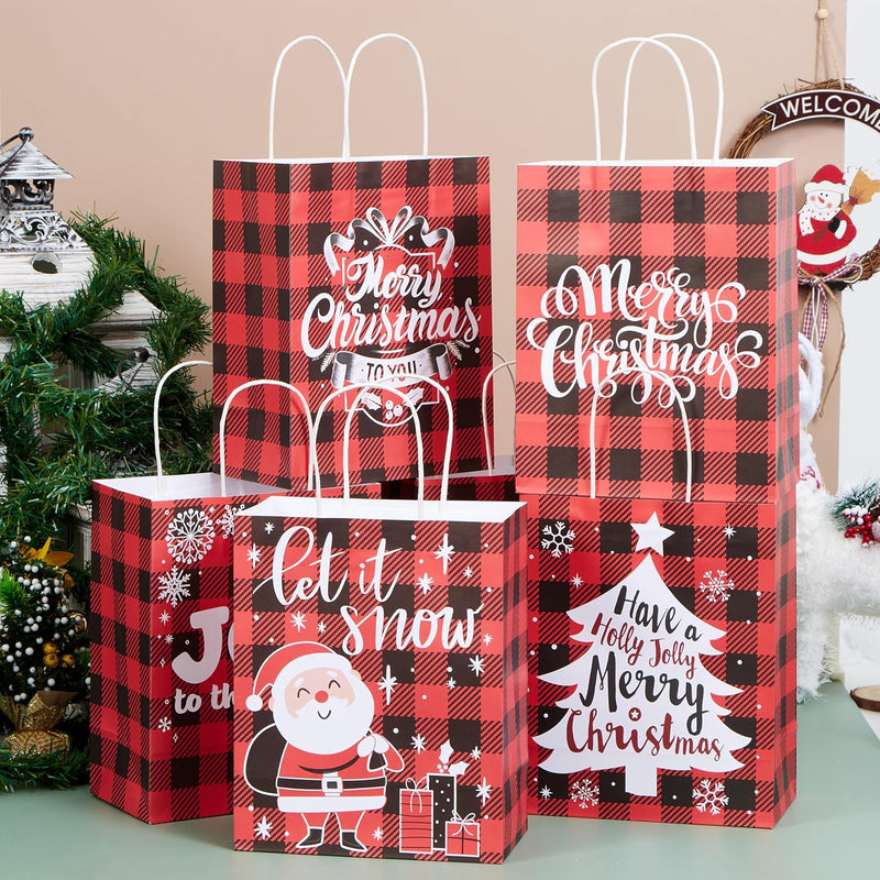 18 PCS Christmas White Kraft Bags with Handles