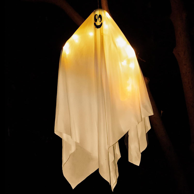 2 Pcs Light-up Hanging White Ghost 35.4in