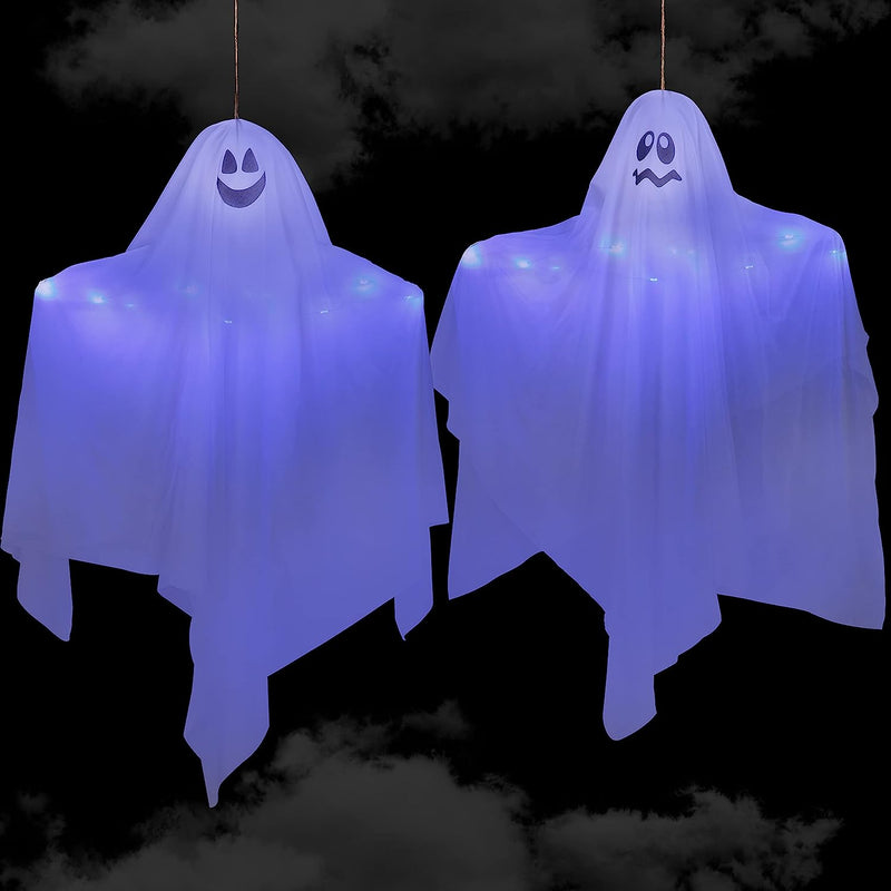 27.5" Light-up Hanging Ghost, Blue Lights 2 Pack