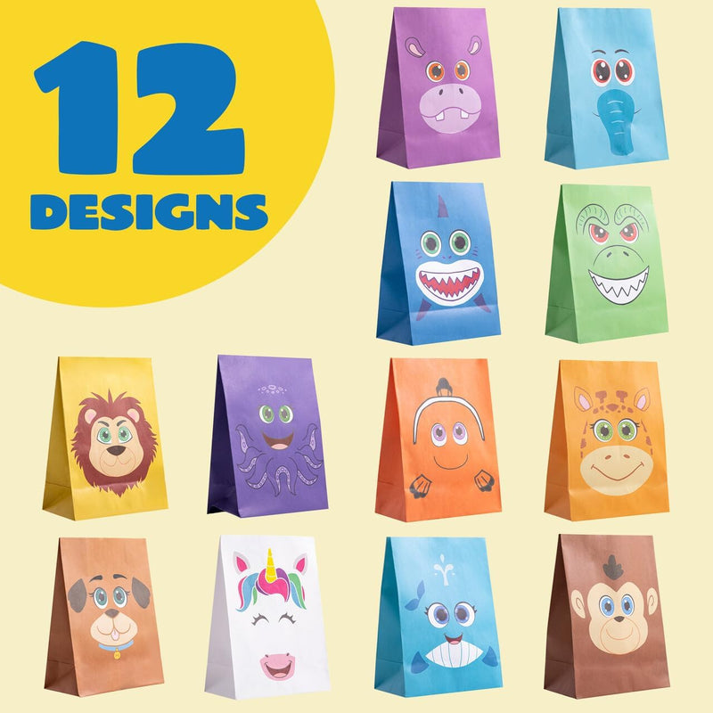 24 Pcs Animal Goodie Bags with Make a Face Stickers