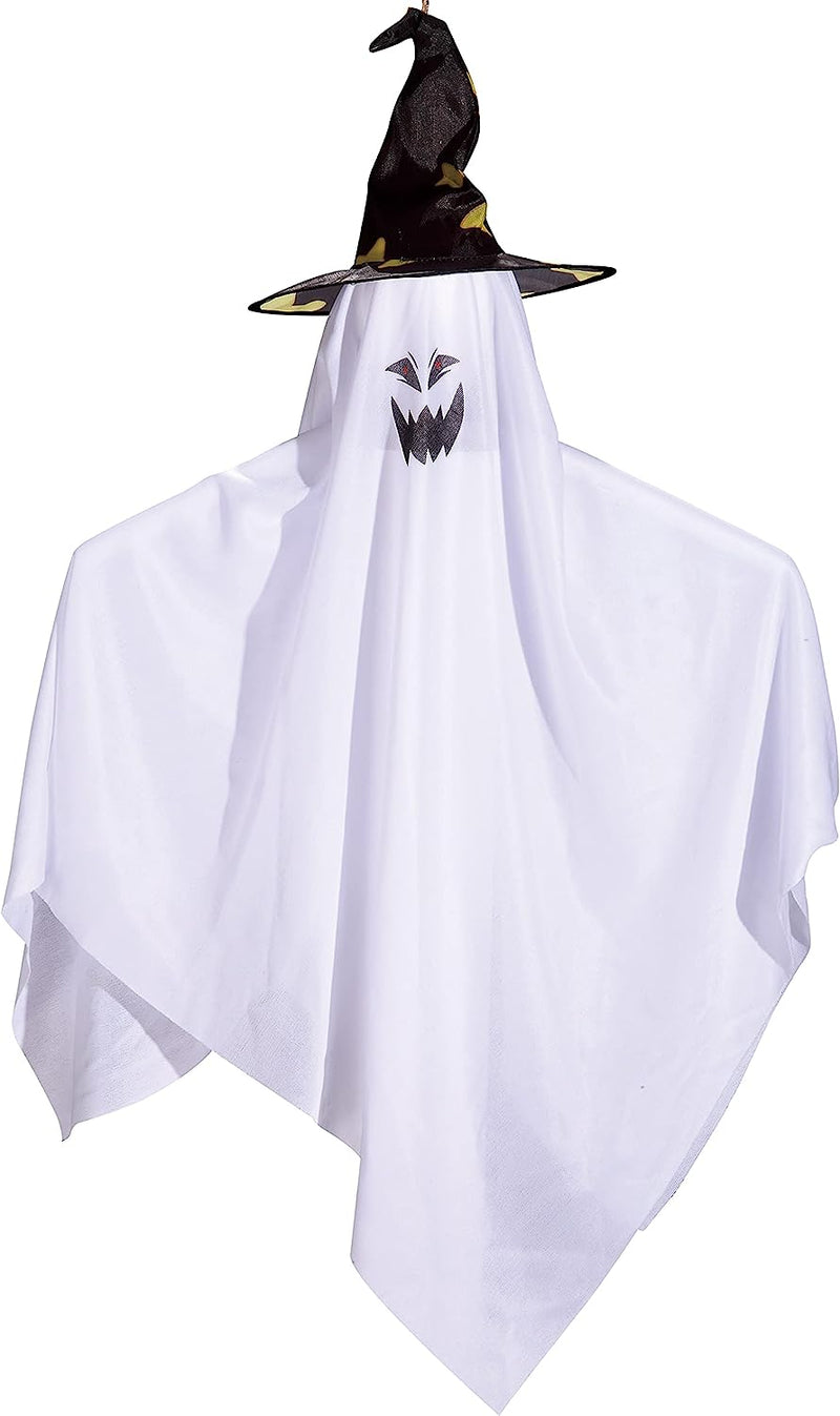 27.5" Hanging Ghost with Hat with Color Face, 4 Pack