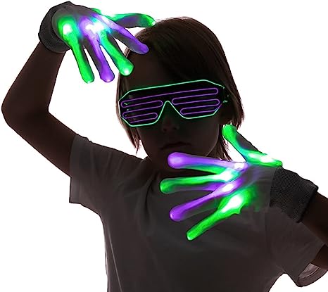 LED Gloves and LED Glasses (Green & Purple)