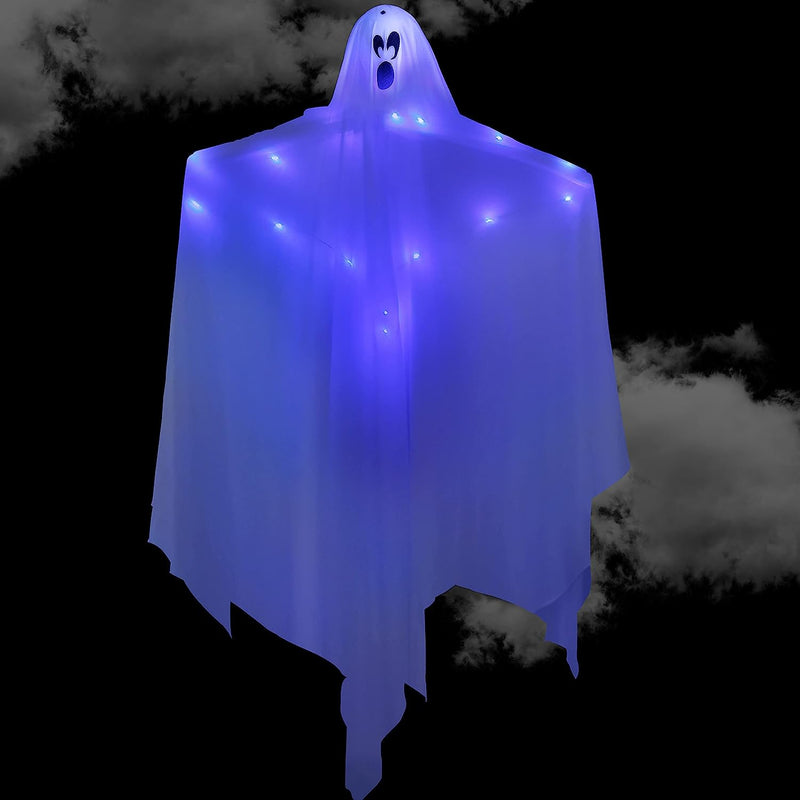 White Hanging Ghosts with Blue LED Light