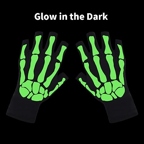 Glow in the Dark Short Skull Gloves,3 Pairs